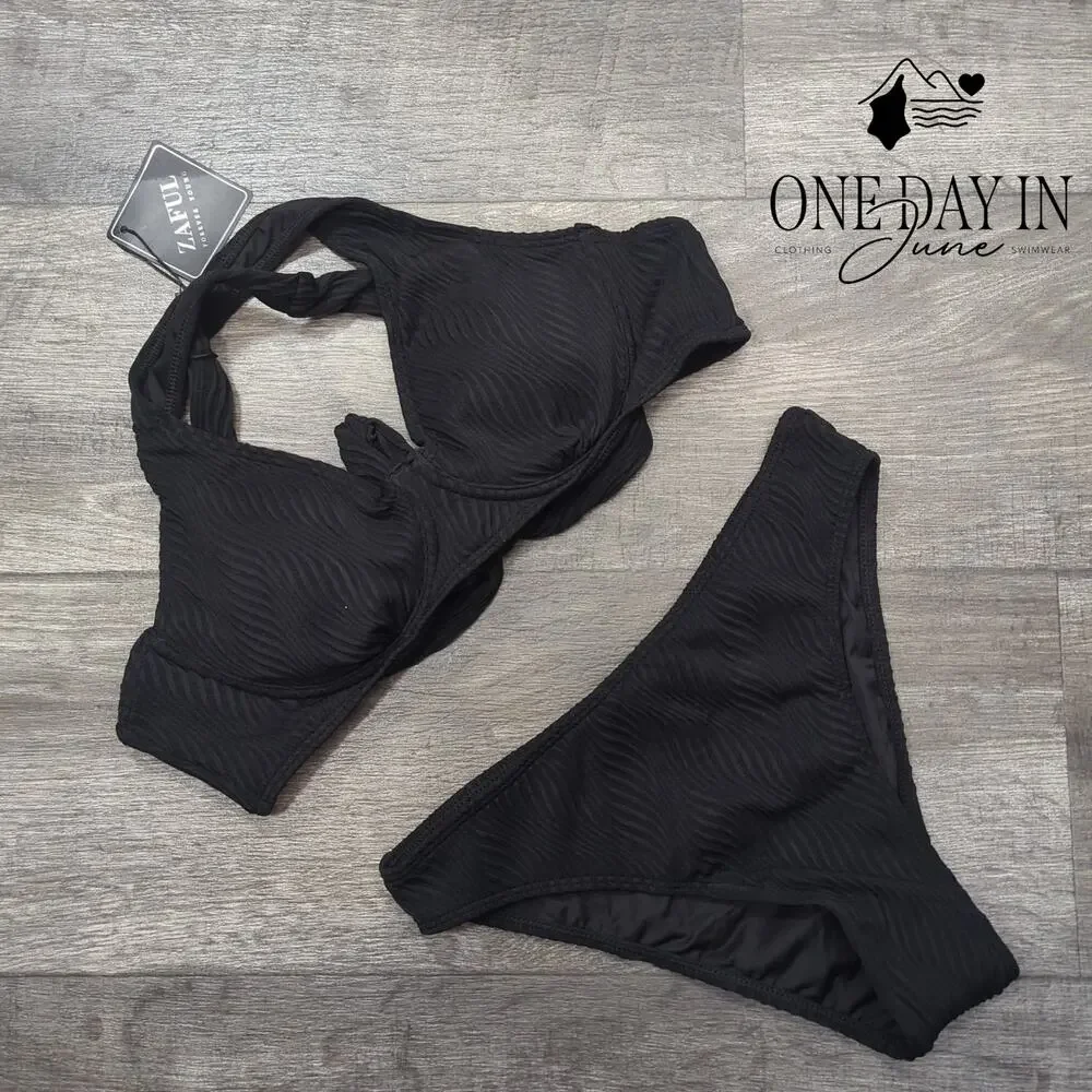 Zaful Textured Underwire Tie Back Bikini Swimsuit Size M